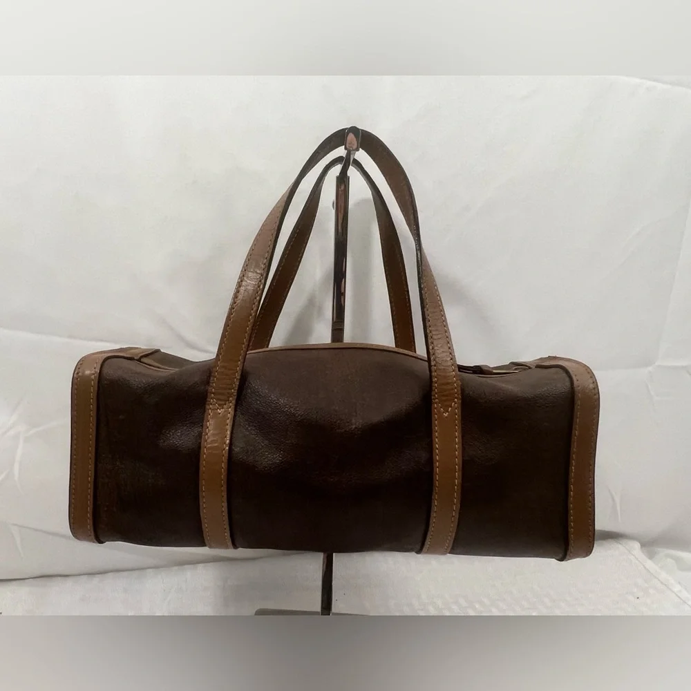 3016: Vintage Etro Brown Leather Barrel Satchel Shoulder Bag Italy - Picture 2 of 11